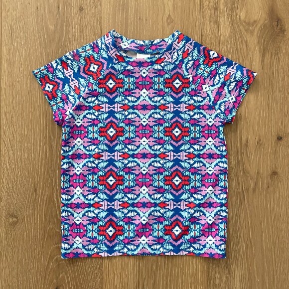 Gymboree Rash Guard Shirt Girls Small 5-6 Swim Aztec Ikat Print Pink Purple Blue - Picture 5 of 14